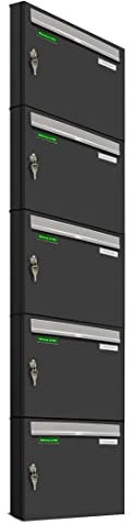 AL Briefkastensysteme Basic 5er Briefkasten RAL 7016 Anthrazit Grau/Einwurfklappe RAL 9006 Weiß Aluminium 5 Fach DIN A4 wetterfest mit Posthaltebügel und 2 Namensschildern