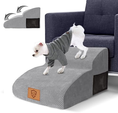 Myiosus Hundetreppe für Kleine Hunde, 2 Stufen Haustiertreppe, wasserdicht Hunde Treppen aus Schwamm, rutschfest Hunderampe für Sofa Bett, Hundetreppe mit Waschbar Bezug, Tragbar Katzentreppe