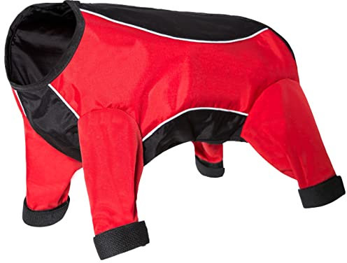 Hunde-Regenmantel, gefüttert, wasserabweisend, winddicht, verstellbarer Klettverschluss, reflektierende Ränder und wasserdichte Reißverschlüsse Tia (XL, Schwarz und Rot)