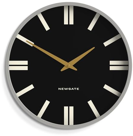 NEWGATE® Plaza Horloge Murale Horloge Murale Ronde – Horloge de Cuisine - Boîtier à Coupe Droite Profonde – Cadran marqueur (revêtement Gris)