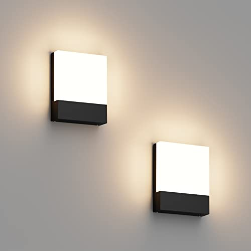 Klighten 2 Stück 24W LED Außenwandleuchte IP65, Schwarz Wandleuchte 3000K | 1500LM lampe aussenbereich LED, Aluminium wandlampe aussen/Innen, aussenlampe wand flach, außenlampe für Terrasse Garten