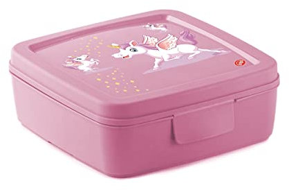 Snips Porta Sandwich | Porta Sandwich Bambina | Decoro Unicorno | Porta Merenda Bambini | Contenitore per Cibo |Colore Rosa | 14, 5x 14,5x 5,5 cm |Made in Italy | 0% BPA