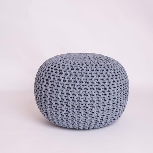 EXQUIZIT HOME Pouf poggiapiedi rotondo lavorato a maglia, grande, 100% cotone, stile marocchino, 50 cm, colore antracite
