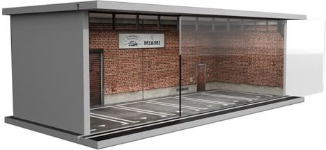 Bivitre 1/64 Diorama Display Case with LED Lights - Compatible with Hot Wheels Matchbox Mini GT Diecast Cars, for Model Car Display and Storage, Stackable Garage(Red Brick)