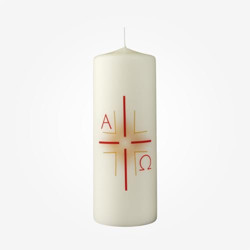 Jaspers Hausosterkerze, Ostertischkerze Kreuz, Sonne, A+O 160 x Ø 60 mm (Transferdruck)