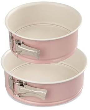 Dr. Oetker 9924650 tvåfärgat gångjärn, gångjärnsform, retro keramisk belagd kakform, rund form, rostfritt stål, keramik, rosa, 18 och 20 cm