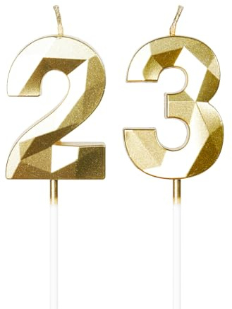 Yiran Velas de cumpleaños número 23, velas doradas para cumpleaños número 23, decoraciones para tartas para fiestas de cumpleaños, suministros de celebración de aniversario de boda