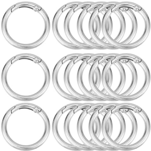 SOFPLATE 1 caja 20 piezas de Cierre Redondo Clip O Anillos Plata Círculo Mosquetón Clip Split Zinc Aleación Gancho Suave Abierto Pequeño Resorte O Anillos para Hacer Joyas Llavero Cordón Bolsas Sumini