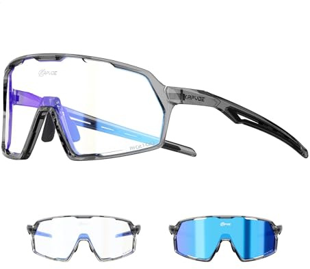 KAPVOE Fahrradbrille Selbsttönend für Herren Damen Photochrome Sport Sonnenbrille Klar Rennrad Brille Schnelle Brille MTB Radfahren Radbrille mit UV400 Schutz K160