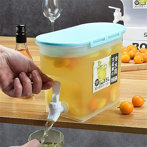 2024 New 3.5L Beverage Water Dispenser with Faucet High Temperature Resistance Iced Tea Beverage Bucket Cold Drink Juice Dispenser Jug for Party Restaurant Kitchen Pantry Storage Laundry Sales (Blue)