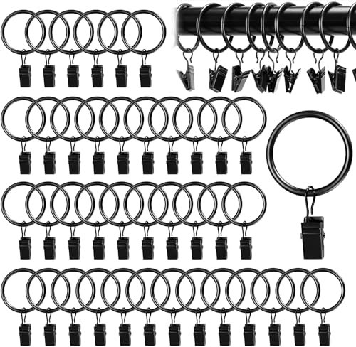 pangdapengpeng 40 Stück Gardinenringe, 32mm Vorhangringe mit Clips, Metall Fenstervorhang Hängering für Vorhänge, Duschvorhänge, Wäscheleinen (Schwarz)