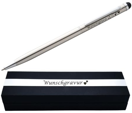 Juwelier Schönschmied Kugelschreiber mit Touchfunktion | Wunschgravur | Edelstahl | Box mit Gravur