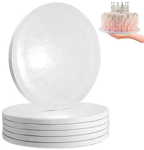 6 Pcs White Cake Boards - 10 inch, 12mm Thick, Strong Round Cake Drum Boards with Base Holder and Card Plate - Maximum Strength and Versatility