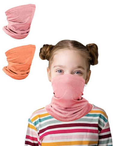 Kiiwah 2 Piezas Braga Cuello Fino para Niño Niña, Bufanda Niño Transpirable para Primavera Verano (Rosa, Naranja)