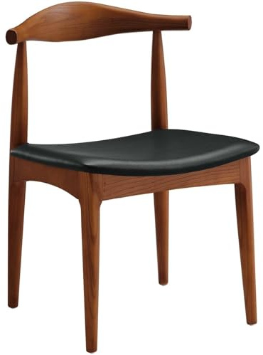 Ytaoka Solid Wood Dining Chair, Mid Century Dining Chair, Upholstered PU Leather Chair with Wide Curved Backrest, Chair for Dining Room, Kitchen, Walnut Finish