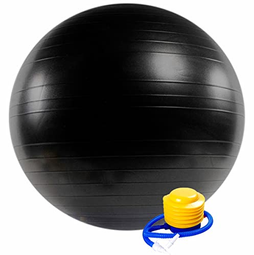 1x Gym Ball Fitness 75CM Exercise Yoga Pregnancy Anti-Burst & Extra Thick, Swiss Ball with Quick Pump, Birthing Ball for Yoga, Pilates, Fitness, Pregnancy & Labour (Black)