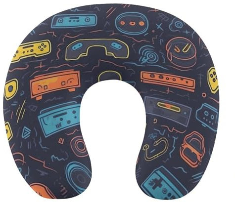 Game Video Gaming Pattern Travel Pillow Neck Rest Memory Foam U-Shaped Pillow Soft Comfortable Travel Neck Pillow Sleeping Rest Cushion Travel Accessories for Airplane Car Office