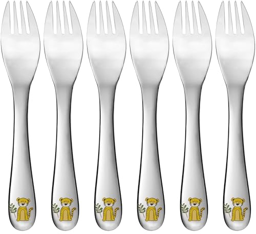 GRÄWE Kindergabel 16 cm, 6-teilig, Edelstahl, kleine Gabel, mit Dschungel-Tiermotiven, kindgerecht, für Jungen und Mädchen, Geschenkidee für Kinder, Motiv Tiger