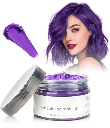 Tinte temporal para el cabello, 4,23 onzas de cera tintada para hombres y mujeres, pomada tintada natural lavable, tinte instantáneo para el cabello, cosplay y Halloween, Para adultos (Morado, 120g)