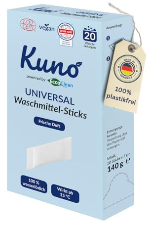 Kuno Sticks - Nachhaltige Alternative zu Waschmittel Pods – Dermatologisch getestet | Nachhaltig | Ultra-kompakt & biologisch abbaubar | 20 Waschladungen (1)