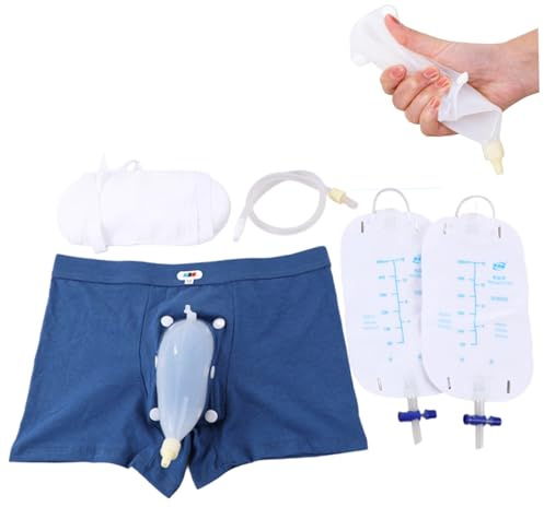 Tragbares Urinal für Männer 1 Set tragbarer Urinsammler für Männer mit weicher Baumwollhose, Silikontrichter, Leitungen und 2pcs, die 500 ml Urinbeutel mit Ventil und Beinkrawatte verdicken