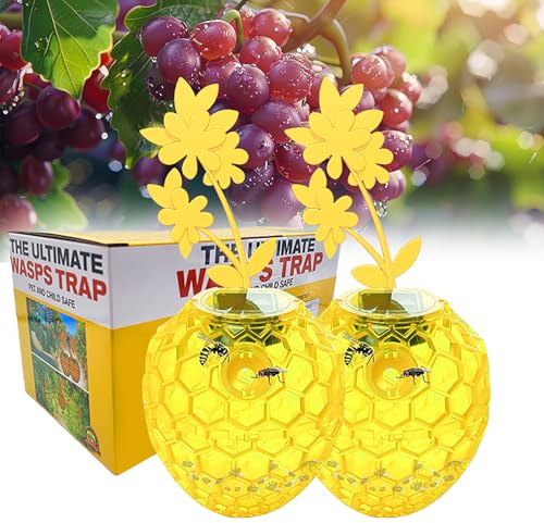 Vtizikl 2Pcs Wasp Trap, Solar Powered Wasp Traps Outdoor Hanging with UV LED Light, Reusable Hanging Hornet Killer, Fly Catcher for The Garden, Fly Catcher, Insect Control (Yellow)