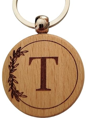 Porte-clés en Bois Gravé Personnalisé A-Z, Cadeau Homme Cadeau Femme, Porte Clef Maison Lettres Alphabet, Anniversaire Noël