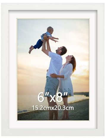 EYMPEU Marco de Fotos 15x20 cm de PVC con Paspartú, Color Blanco | 13X18cm con paspartú o 15x20cm sin paspartú, para pared, uso en dormitorio y salón