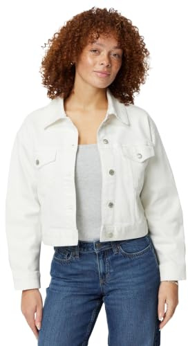 Amazon Essentials Women's Low Stretch Relaxed-Fit Cropped Denim Jacket, White, Medium