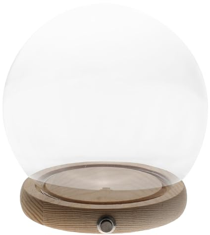 Alipis 1 Satz Glasabdeckung mit Leuchtendem Holzsockel Glaskuppel für Künstliche Blumen Präsentationsständer Dekoration für Tisch Vitrine Geschenkidee 15cm ohne Batterien