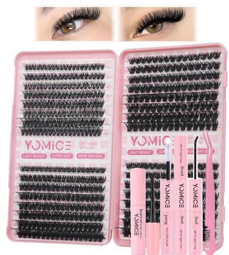 Yomice Individual Eyelashes Cluster Lashes Kit with Eyelash Glue & Remover | 540pcs 100D 120D 150D Volume Clusters Lashes Book Kit 8-16MM D Curl Thick False Lash Clusters for DIY at Home