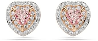 Swarovski One stud örhängen, Hjärtslipad, Pavé, Hjärta, Rosa, Blandad metallfinish