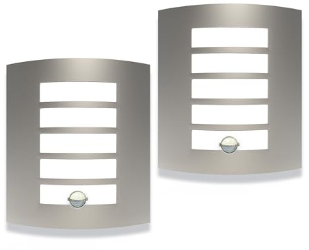 Unikcst 2X Outdoor Wall Lights with Motion Sensor IP44 Waterproof 3000K | Outside Wall Lights Mains Powered 240V Stainless Steel Exterior Light, Incl. 12W E27 Bulbs