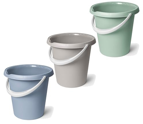 2friends Putzeimer 3er Set mit Ausguss, 12L Fassungsvermögen, H 28cm, Ø 30cm, stabile Haushaltseimer aus robustem Kunststoff, Pastell Blau Grün Sand, ergonomischer Griff, für Haushalt & Reinigung