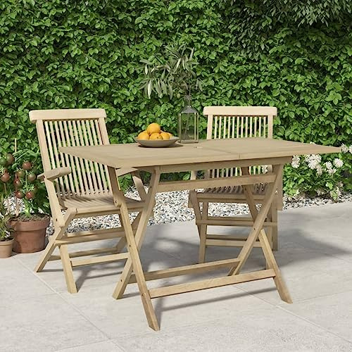 Mandloder Table de jardin pliable grise 120 x 70 x 75 cm en bois massif teck résistant aux intempéries, avec trou de parasol, pour balcon et jardin, idéale pour l'extérieur