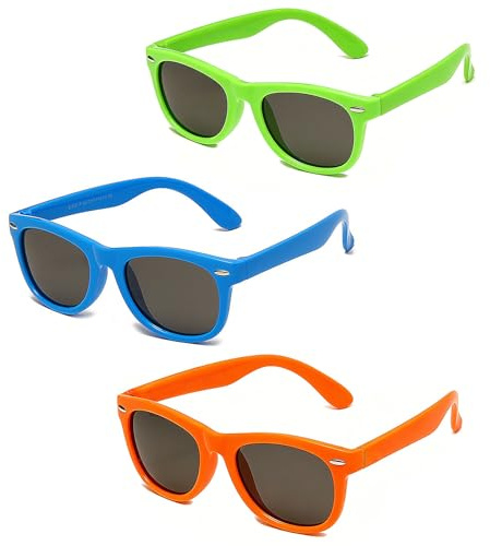 Gobiufy 3 Pair Kids Sunglasses Set Toddler Sunglasses Boys Sunglass | UV Protection Polarized Baby Sunglass, Retro Eye Glasses for Boys Kids Toddler Beach Party Travel