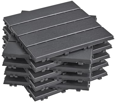 Sobuy Set de 35 Pièces Dalles Terrasse Exterieur Caillebotis Exterieur Revetement de Sol Système Clipsable pour Balcon et Terrasse Antidérapant Étanche Gris 30.5x30.5x2 cm SDA15-HG