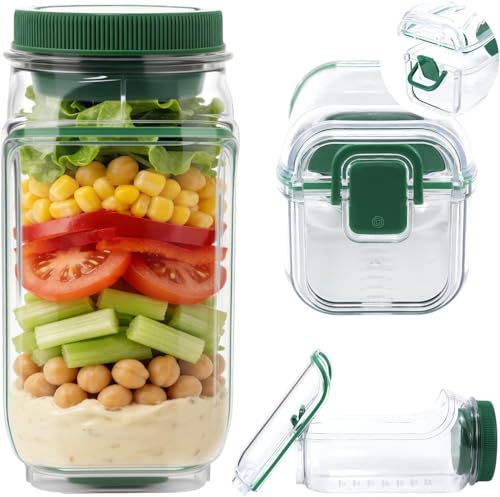 YJWZ Barattolo per Insalata Apribile con Apertura Laterale, Salad Jar con Contenitore da Viaggio per Condimenti, Contenitore Insalata con Tappo Ermetico, Scala Graduata, per Ufficio, Scuola e Picnic
