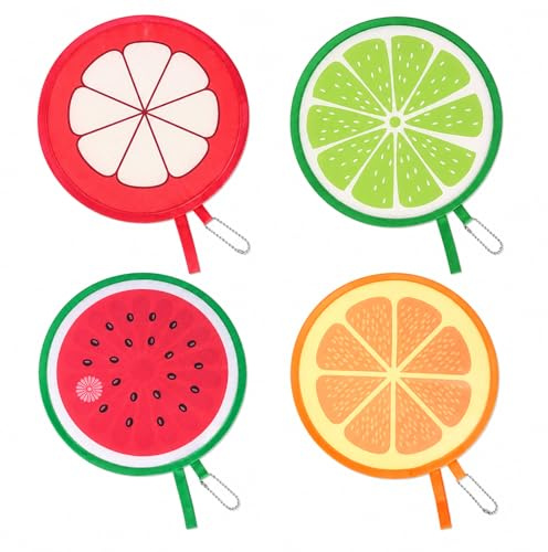 Foldable Fan, 4 Pcs Handheld Folding Fan, Pop Up Round Hand Fans, Manual Hand Fan Foldable, Portable Fruit Fan with Beautiful Patterns, for Wedding Summer Festival Party Gift Cooling Home Decor