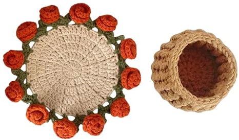 Poystng Kit sottobicchieri all ' uncinetto con bouquet rose Sottobicchieri fiori, kit base all ' uncinetto per fiori decorativi per la casa