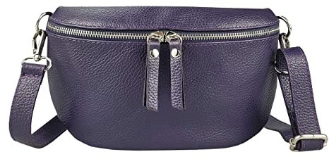Made in Italy Damen Leder Tasche Handytasche Gürteltasche Crossbody Hüfttasche Bauchtasche Umhängetasche Cross-Over Bodybag Schultertasche Kosmetiktasche Lila