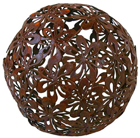 UDIG Design Kugel Rusty Blumen, Metall, 40 cm/Dekokugel Shabby