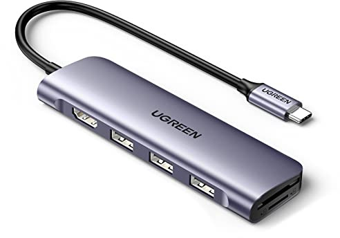 UGREEN Revodok USB C Hub 6 in 1 USB C Dongle 4K HDMI, 3 USB 3.0 Ports, SD/TF Card Reader Compatible with MacBook Pro, MacBook Air, iPad, iPhone 16 15 Pro/Pro Max. Space Grey