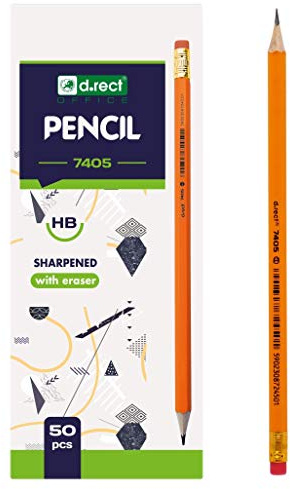 D.RECT Holzbleistifte HB 50 Stück - Bleistift mit Radiergummi - Bleistifte Set Vorgespitzte - Bleistift Holz Ideal zum Schreiben und Zeichnen auf jeder Oberfläche, Orange