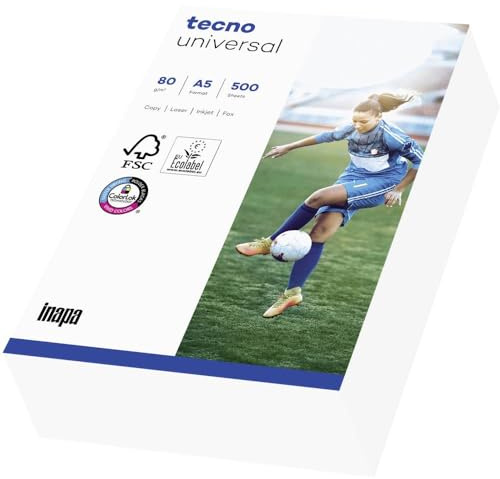 inapa Drucker-/Kopierpapier tecno Universal: 80 g/m², A5 (210x148), 500 Blatt, weiß – Allround-Papier im A5-Format