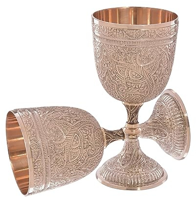 REPLICARTZ Brass Embossed Goblet of King Arthur, Medieval Decor Gothic Cup, Roman Chalice Pack of 1 (250ml)