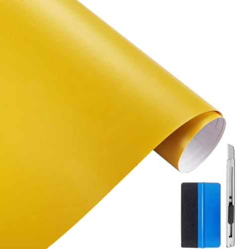 NewL Selbstkl. Gelb Matt Autofolie blasenfrei Luftkanälen 30x150cm | Weiches mattes Metall-Finish, Montagewerkzeug inkl., Luftkanäle, für Autos, Motorräder, Möbeldekoration