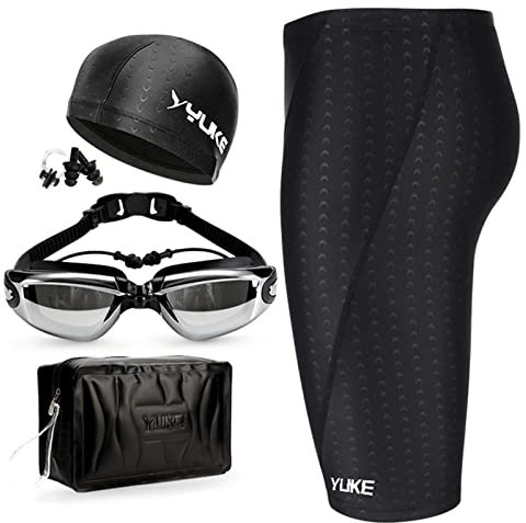 Facynde Jammer-Badeanzug für Herren,Schwimm-Jammer für Männer - Badehose für Herren mit Badekappe, Brille, Ohrclips, Nasenstöpseln und Schwimmtasche, bequem