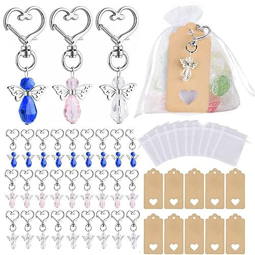 HEEFEN 30 Stück Schutzengel Gastgeschenke Hochzeit,Schutzengel Schlüsselanhänger,Organza Beutel,Kraft-Tags Set Für Geburtstag Hochzeit Party
