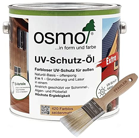 Osmo UV-Schutz-Öl Extra 420 Farblos für außen 2,5 l + Flächenstreicher Pinsel von Pfahler Gratis